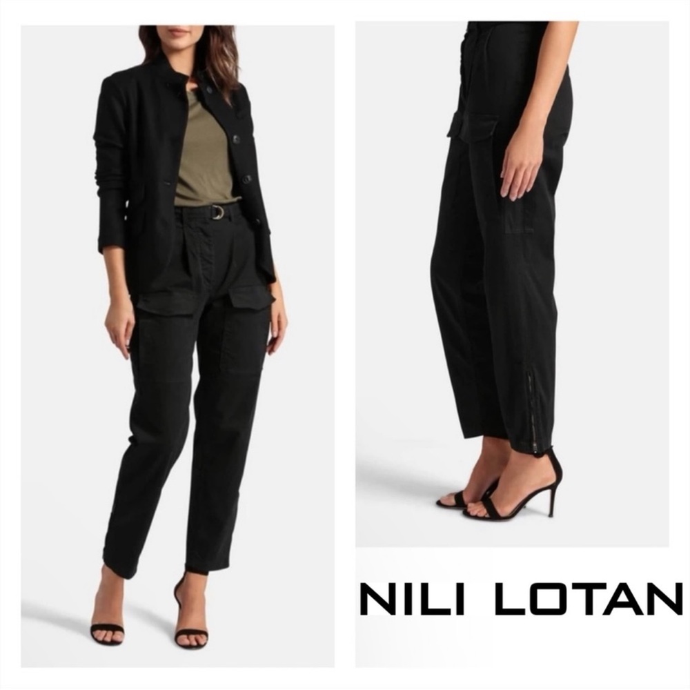 New! NILI LOTAN Deklan Belted High Rise Twill Utility Cargo Pants